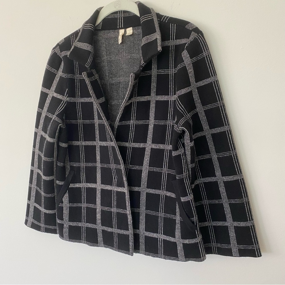 Moth by Anthropologie Windowpane Knit Sweater Blazer Black White S Office Career - Picture 5 of 14